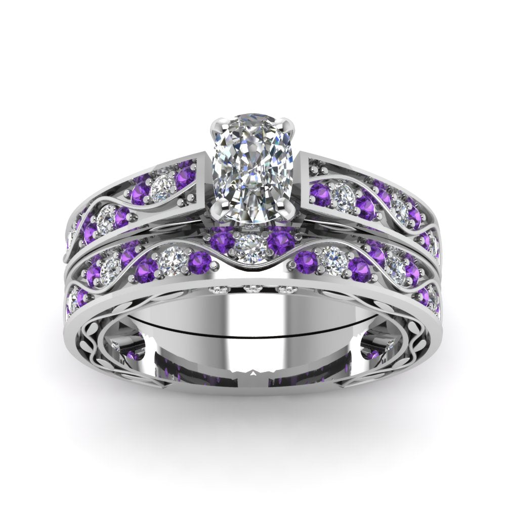 cushion-cut-antique-filigree-wedding-ring-set-with-purple-amethyst-in-white-gold-FDENS3543CUGVITOANGLE5-NL-WG