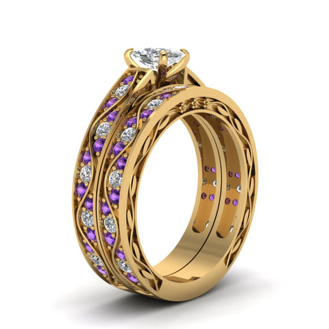 cushion-cut-antique-filigree-wedding-ring-set-with-purple-amethyst-in-yellow-gold-FDENS3543CUGVITOANGLE2-NL-YG