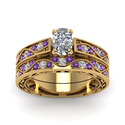 cushion-cut-antique-filigree-wedding-ring-set-with-purple-amethyst-in-yellow-gold-FDENS3543CUGVITOANGLE5-NL-YG