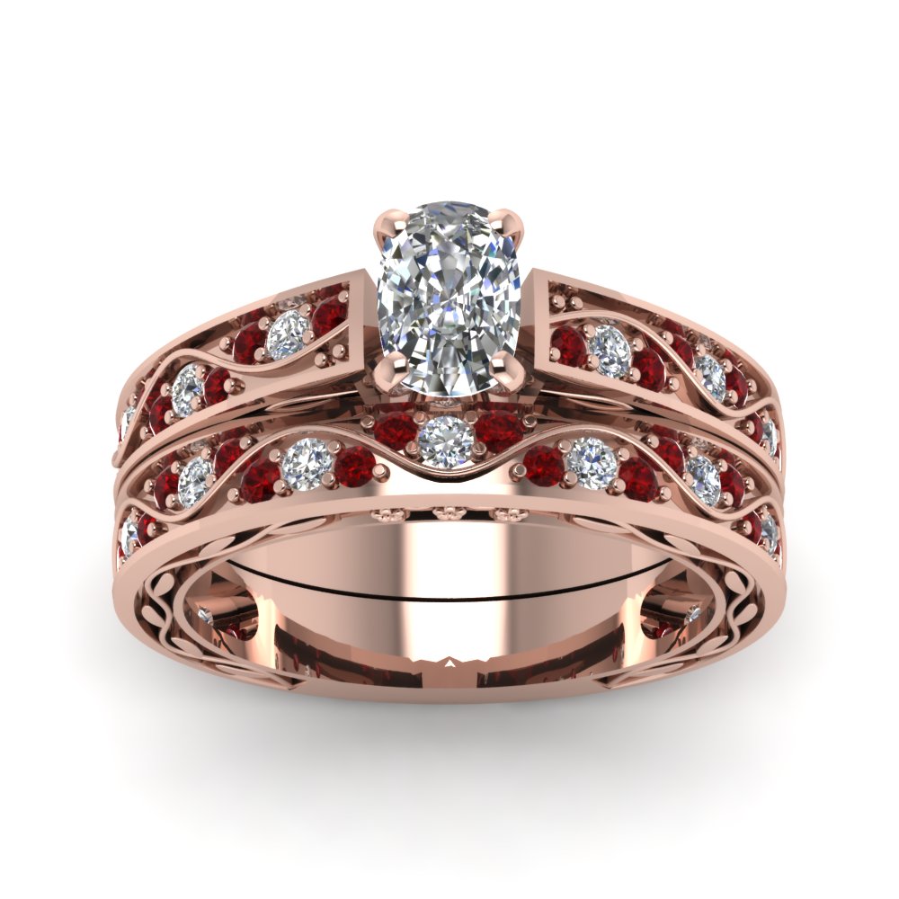 cushion-cut-antique-filigree-wedding-ring-set-with-ruby-in-rose-gold-FDENS3543CUGRUDRANGLE5-NL-RG
