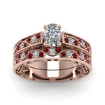 Load image into Gallery viewer, cushion-cut-antique-filigree-wedding-ring-set-with-ruby-in-rose-gold-FDENS3543CUGRUDRANGLE5-NL-RG
