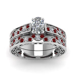 Load image into Gallery viewer, cushion-cut-antique-filigree-wedding-ring-set-with-ruby-in-white-gold-FDENS3543CUGRUDRANGLE5-NL-WG
