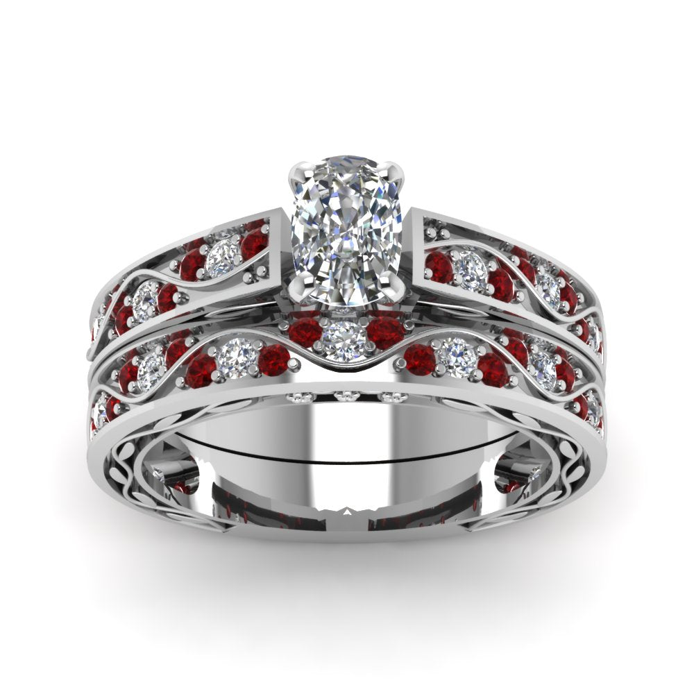 cushion-cut-antique-filigree-wedding-ring-set-with-ruby-in-white-gold-FDENS3543CUGRUDRANGLE5-NL-WG