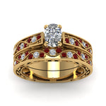 Load image into Gallery viewer, cushion-cut-antique-filigree-wedding-ring-set-with-ruby-in-yellow-gold-FDENS3543CUGRUDRANGLE5-NL-YG
