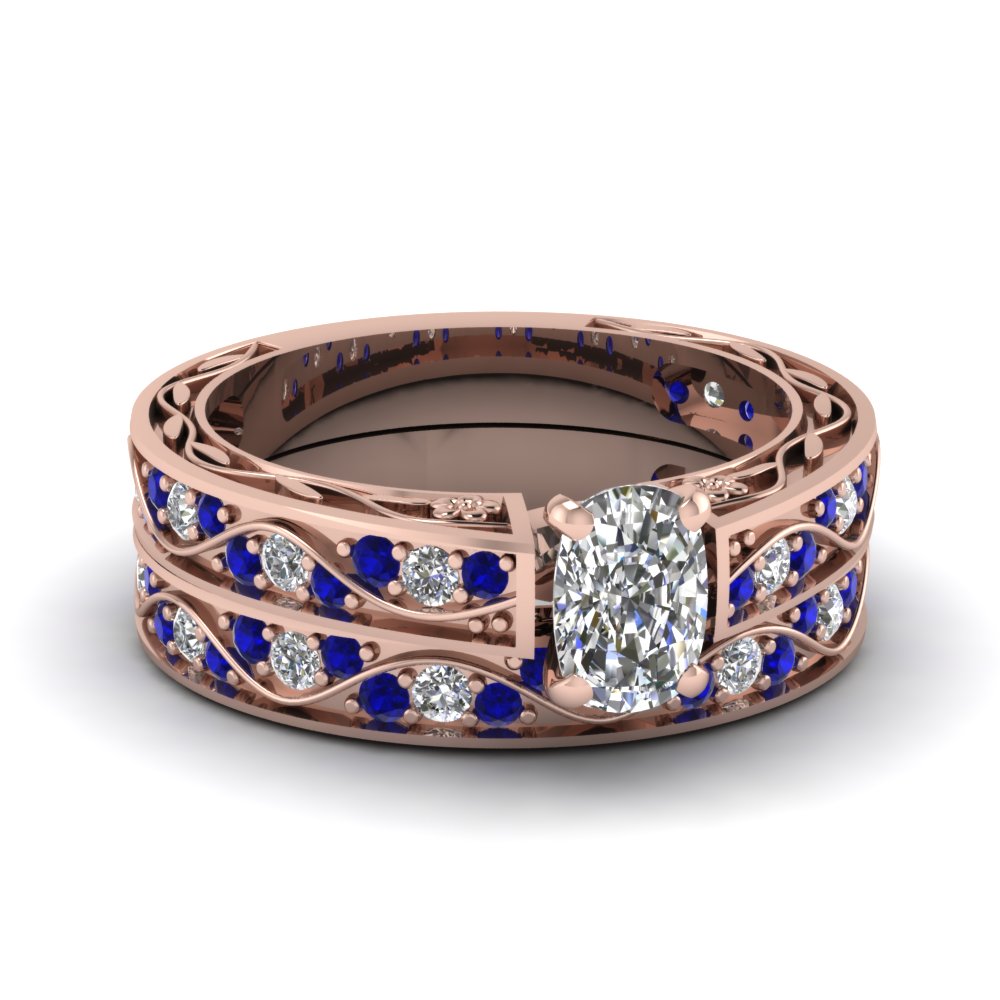 cushion-cut-antique-filigree-wedding-ring-set-with-sapphire-in-rose-gold-FDENS3543CUGSABL-NL-RG