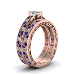 Load image into Gallery viewer, cushion-cut-antique-filigree-wedding-ring-set-with-sapphire-in-rose-gold-FDENS3543CUGSABLANGLE2-NL-RG