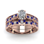 Load image into Gallery viewer, cushion-cut-antique-filigree-wedding-ring-set-with-sapphire-in-rose-gold-FDENS3543CUGSABLANGLE5-NL-RG