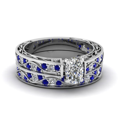 cushion-cut-antique-filigree-wedding-ring-set-with-sapphire-in-white-gold-FDENS3543CUGSABL-NL-WG