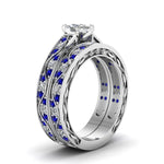 Load image into Gallery viewer, cushion-cut-antique-filigree-wedding-ring-set-with-sapphire-in-white-gold-FDENS3543CUGSABLANGLE2-NL-WG
