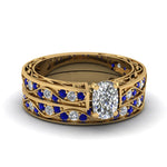 Load image into Gallery viewer, cushion-cut-antique-filigree-wedding-ring-set-with-sapphire-in-yellow-gold-FDENS3543CUGSABL-NL-YG
