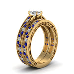 Load image into Gallery viewer, cushion-cut-antique-filigree-wedding-ring-set-with-sapphire-in-yellow-gold-FDENS3543CUGSABLANGLE2-NL-YG