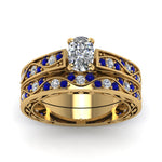 Load image into Gallery viewer, cushion-cut-antique-filigree-wedding-ring-set-with-sapphire-in-yellow-gold-FDENS3543CUGSABLANGLE5-NL-YG
