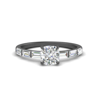 Thin Band Cushion Engagement Ring With Baguette