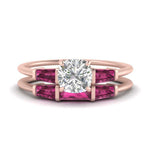 Load image into Gallery viewer, cushion-cut-bar-set-pink-sapphire-ring-with-matching-3-baguette-wedding-band-in-FDENS100CUGSADRPI-NL-RG
