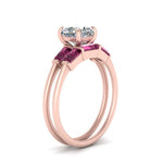 Load image into Gallery viewer, cushion-cut-bar-set-pink-sapphire-ring-with-matching-3-baguette-wedding-band-in-FDENS100CUGSADRPI-NL-RG
