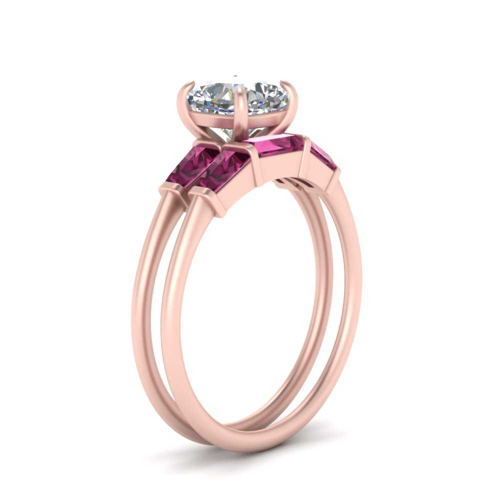 cushion-cut-bar-set-pink-sapphire-ring-with-matching-3-baguette-wedding-band-in-FDENS100CUGSADRPI-NL-RG