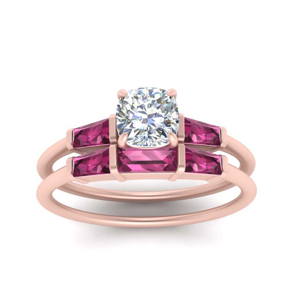 cushion-cut-bar-set-pink-sapphire-ring-with-matching-3-baguette-wedding-band-in-FDENS100CUGSADRPI-NL-RG