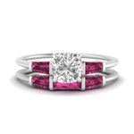 Load image into Gallery viewer, cushion-cut-bar-set-pink-sapphire-ring-with-matching-3-baguette-wedding-band-in-FDENS100CUGSADRPI-NL-WG
