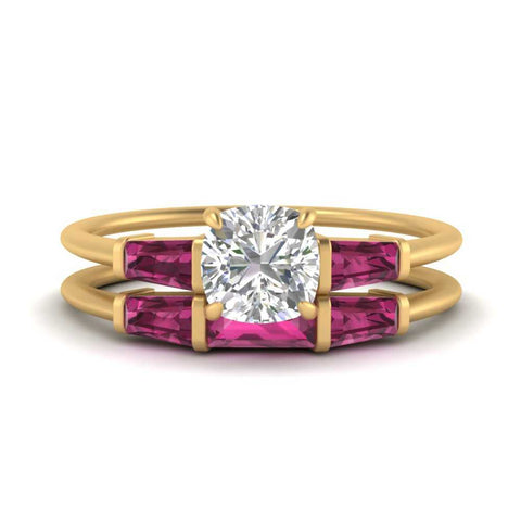 cushion-cut-bar-set-pink-sapphire-ring-with-matching-3-baguette-wedding-band-in-yellow-gold-FDENS100CUGSADRPI-NL-YG