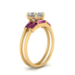 Load image into Gallery viewer, cushion-cut-bar-set-pink-sapphire-ring-with-matching-3-baguette-wedding-band-in-FDENS100CUGSADRPI-NL-YG
