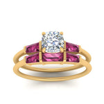 Load image into Gallery viewer, cushion-cut-bar-set-pink-sapphire-ring-with-matching-3-baguette-wedding-band-in-FDENS100CUGSADRPI-NL-YG
