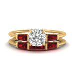 Load image into Gallery viewer, cushion-cut-bar-set-ruby-ring-with-matching-3-baguette-wedding-band-in-FDENS100CUGRUDR-NL-YG
