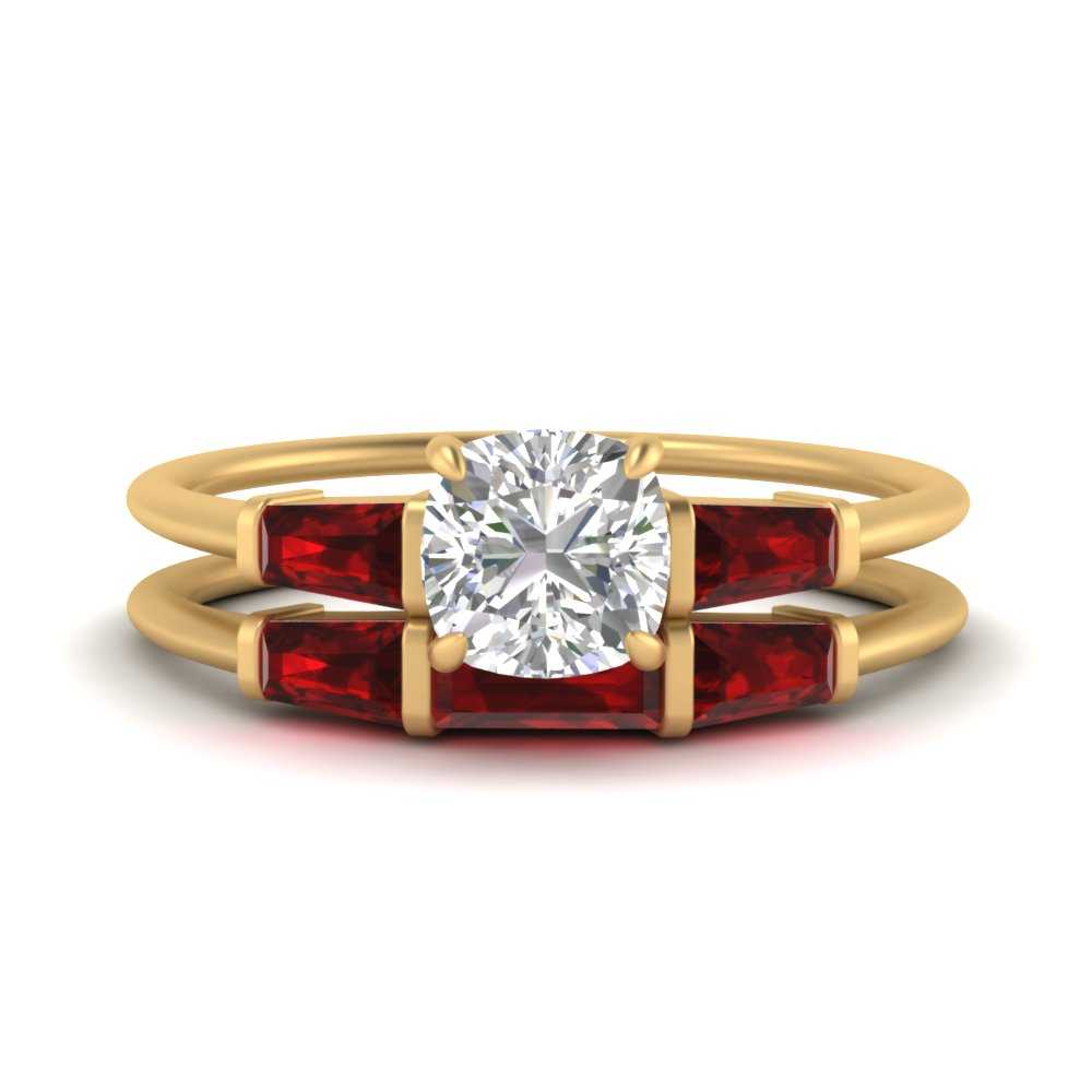 cushion-cut-bar-set-ruby-ring-with-matching-3-baguette-wedding-band-in-FDENS100CUGRUDR-NL-YG
