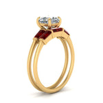 Load image into Gallery viewer, cushion-cut-bar-set-ruby-ring-with-matching-3-baguette-wedding-band-in-FDENS100CUGRUDR-NL-YG
