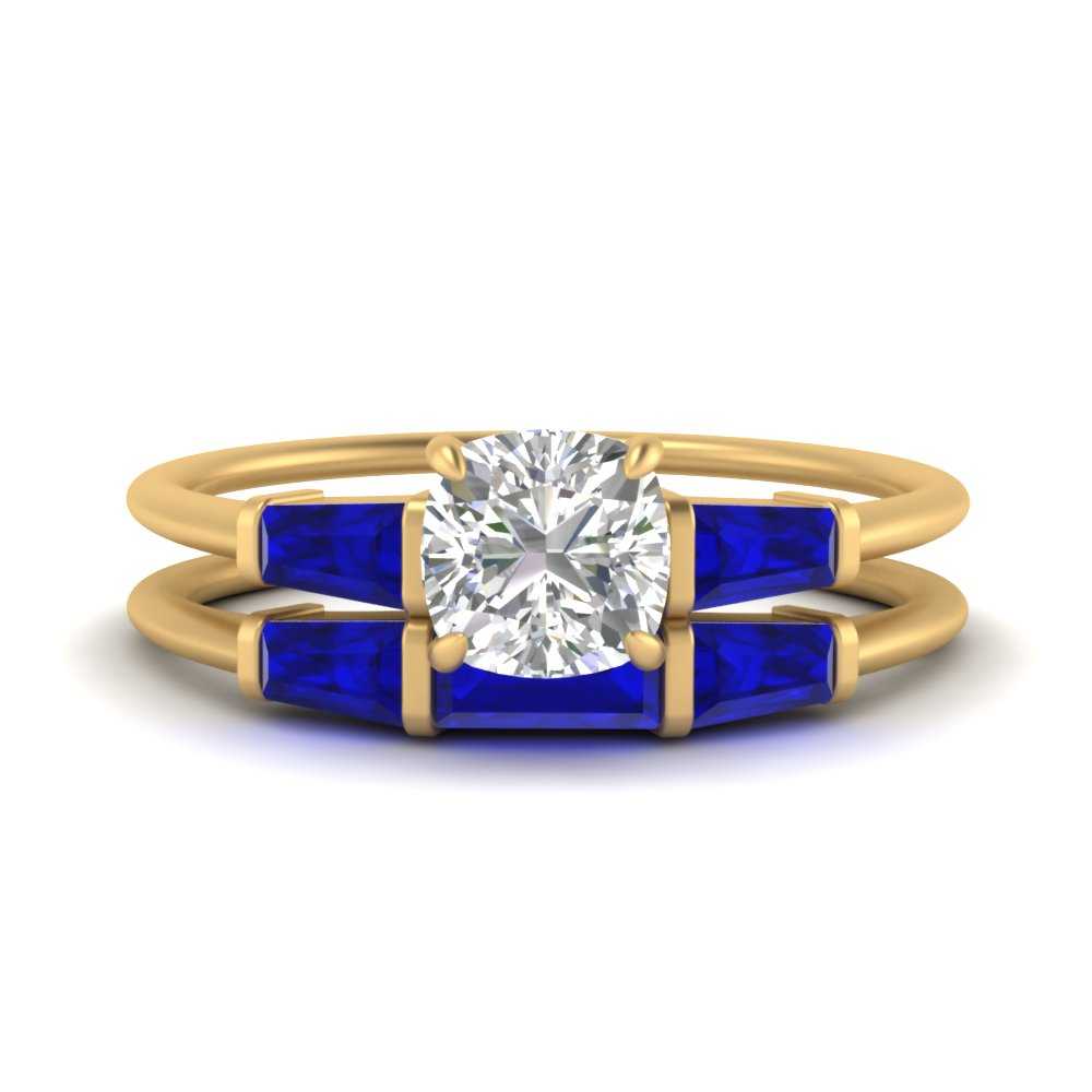 cushion-cut-bar-set-sapphire-ring-with-matching-3-baguette-wedding-band-in-FDENS100CUGSABL-NL-YG