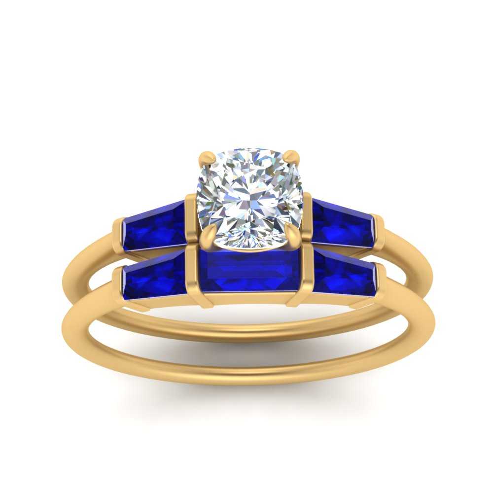 cushion-cut-bar-set-sapphire-ring-with-matching-3-baguette-wedding-band-in-FDENS100CUGSABL-NL-YG
