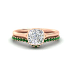 Load image into Gallery viewer, cushion-cut-bezel-solitaire-ring-with-emerald-band-in-rose-gold-FD11229CUGEMGR-NL-RG.jpg?v=1758702831

