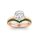 Load image into Gallery viewer, cushion-cut-bezel-solitaire-ring-with-emerald-band-in-rose-gold-FD11229CUGEMGRANGLE5-NL-RG.jpg?v=1758702831
