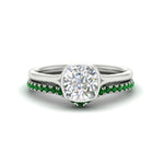 Load image into Gallery viewer, cushion-cut-bezel-solitaire-ring-with-emerald-band-in-white-gold-FD11229CUGEMGR-NL-WG.jpg?v=1758702831

