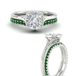 Load image into Gallery viewer, cushion-cut-bezel-solitaire-ring-with-emerald-band-in-white-gold-FD11229CUGEMGRANGLE3-NL-WG.jpg?v=1758702831
