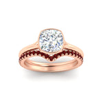Load image into Gallery viewer, cushion-cut-bezel-solitaire-ring-with-ruby-band-in-rose-gold-FD11229CUGRUDRANGLE5-NL-RG.jpg?v=1758702831
