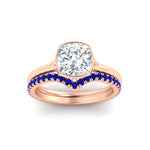 Load image into Gallery viewer, cushion-cut-bezel-solitaire-ring-with-sapphire-band-in-rose-gold-FD11229CUGSABLANGLE5-NL-RG.jpg?v=1758702831
