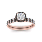 Load image into Gallery viewer, cushion-cut-black-diamond-halo-wedding-ring-set-in-rose-gold-FD8523CUGBLACK-NL-RG
