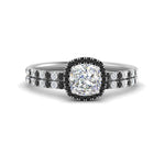 Load image into Gallery viewer, cushion-cut-black-diamond-halo-wedding-ring-set-in-white-gold-FD8523CUGBLACK-NL-WG