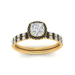 Load image into Gallery viewer, cushion-cut-black-diamond-halo-wedding-ring-set-in-yellow-gold-FD8523CUGBLACK-NL-YG
