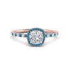 Load image into Gallery viewer, cushion-cut-blue-topaz-halo-petite-engagement-ring-in-rose-gold-FD8523CURGICBLTOANGLE3-NL-RG