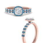 Load image into Gallery viewer, cushion-cut-blue-topaz-halo-wedding-ring-set-in-rose-gold-FD8523CUGICBLTO-NL-RG