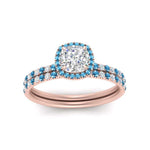 Load image into Gallery viewer, cushion-cut-blue-topaz-halo-wedding-ring-set-in-rose-gold-FD8523CUGICBLTO-NL-RG