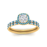 Load image into Gallery viewer, cushion-cut-blue-topaz-halo-wedding-ring-set-in-yellow-gold-FD8523CUGICBLTO-NL-YG
