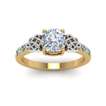 Load image into Gallery viewer, cushion-cut-celtic-diamond-ring-with-blue-topaz-in-14K-yellow-gold-FDENS2255CURGICBLTOANGLE5-NL-YG
