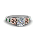 Load image into Gallery viewer, cushion-cut-celtic-diamond-ring-with-emerald-in-14K-white-gold-FDENS2255CURGEMGR-NL-WG
