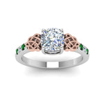Load image into Gallery viewer, cushion-cut-celtic-diamond-ring-with-emerald-in-14K-white-gold-FDENS2255CURGEMGRANGLE5-NL-WG
