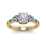 Load image into Gallery viewer, cushion-cut-celtic-diamond-ring-with-emerald-in-14K-yellow-gold-FDENS2255CURGEMGRANGLE5-NL-YG
