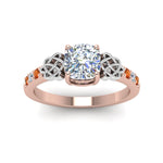 Load image into Gallery viewer, cushion-cut-celtic-diamond-ring-with-orange-sapphire-in-14K-rose-gold-FDENS2255CURGSAORANGLE5-NL-RG
