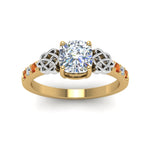 Load image into Gallery viewer, cushion-cut-celtic-diamond-ring-with-orange-sapphire-in-14K-yellow-gold-FDENS2255CURGSAORANGLE5-NL-YG
