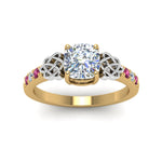 Load image into Gallery viewer, cushion-cut-celtic-diamond-ring-with-pink-sapphire-in-14K-yellow-gold-FDENS2255CURGSADRPIANGLE5-NL-YG
